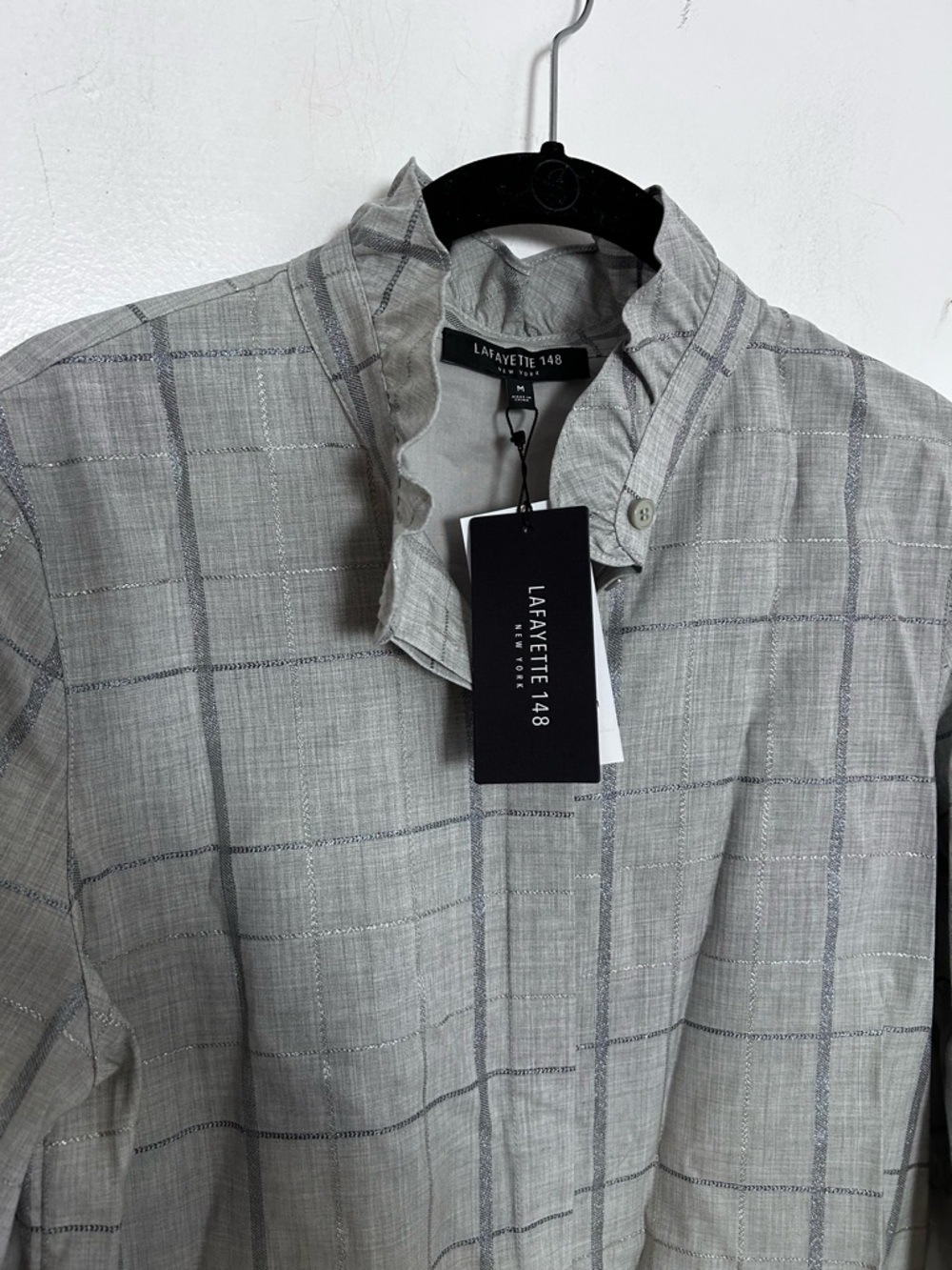 LAFAYETTE 148 New York Wool Blend Windowpane Blouse Size M NWT - Picture 6 of 9